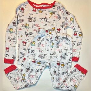 Peppa Pig Girls Snug Fitting Pajama Top and Bottom White w/Red Trim - Size 3T